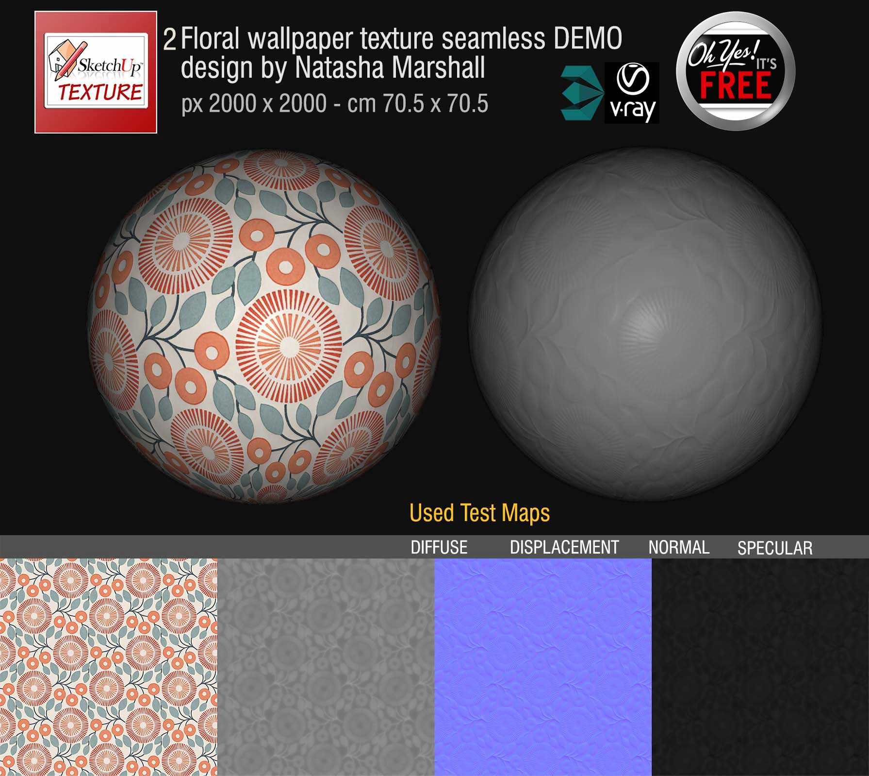 Preview Floral Wallpaper - fabric seamless texture 2 and maps Preview Floral Wallpaper - fabric seamless texture 2 and maps