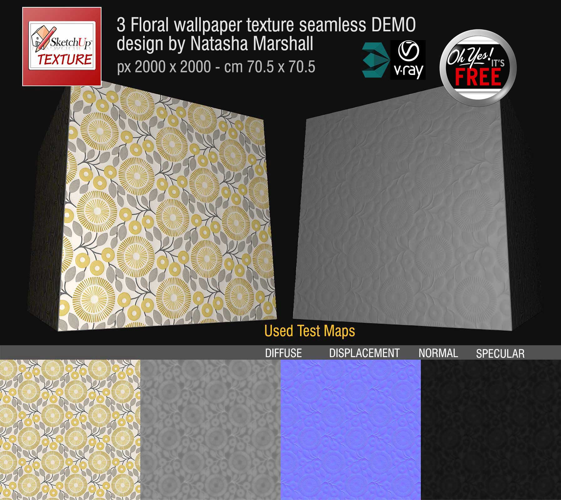 Preview Floral Wallpaper - fabric seamless texture 3 and maps Preview Floral Wallpaper - fabric seamless texture 3 and maps