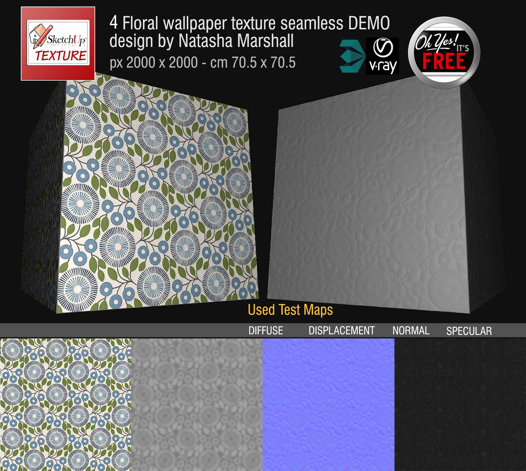 Preview Floral Wallpaper - fabric seamless texture 4 and maps Preview Floral Wallpaper - fabric seamless texture 4 and maps