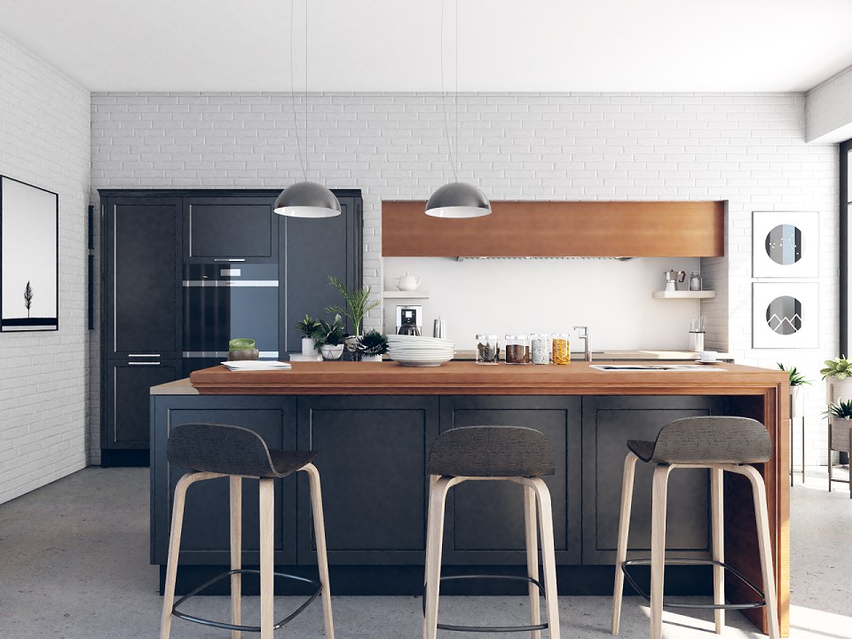MInimal rustic kitchen | rendering 3D - daytime front view