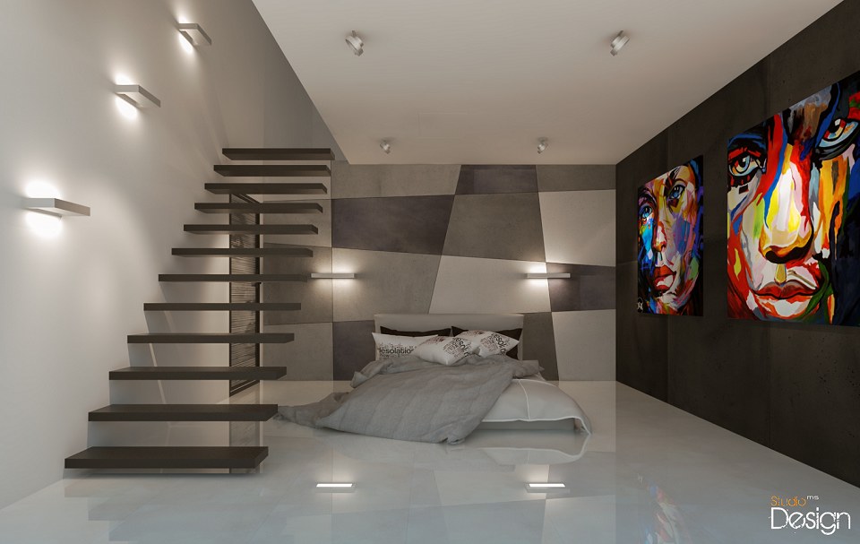 minimalistic bedroom & Visopt | front view vray render - By MICHAŁ ŚLUSARCZYK