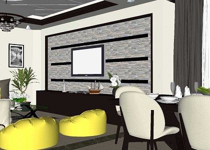 LIVING & DINING ROOM | sketchUp image Tv area