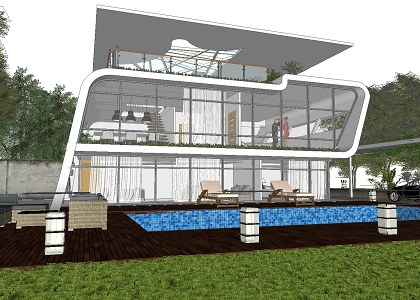 SMALL MODERN VILLA & VISOPT | 3D model by Yehia El Hussiny - SketchUp view 2