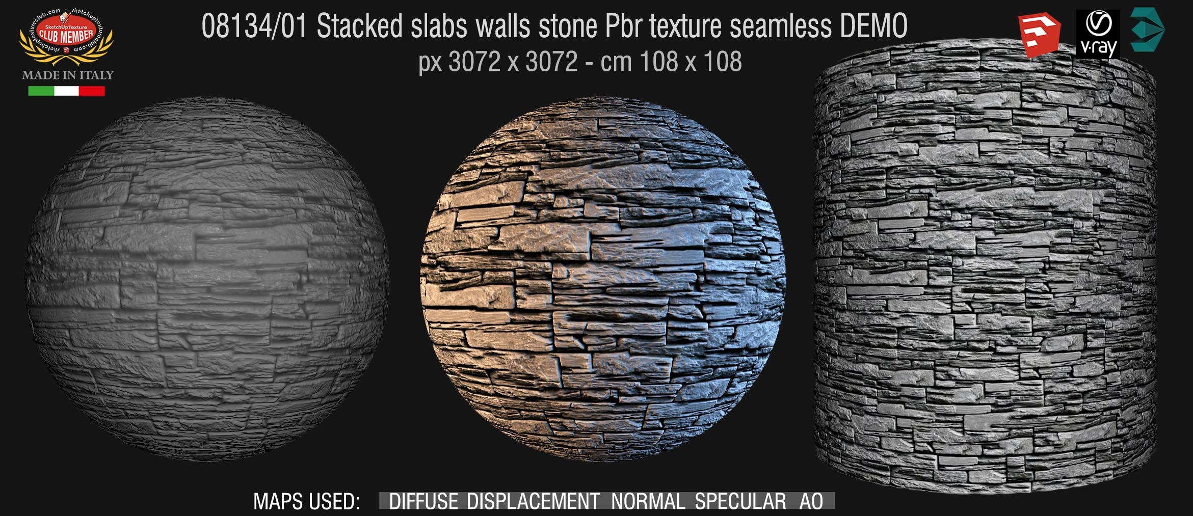 08134_01 Stacked slabs walls stone Pbr texture seamless DEMO