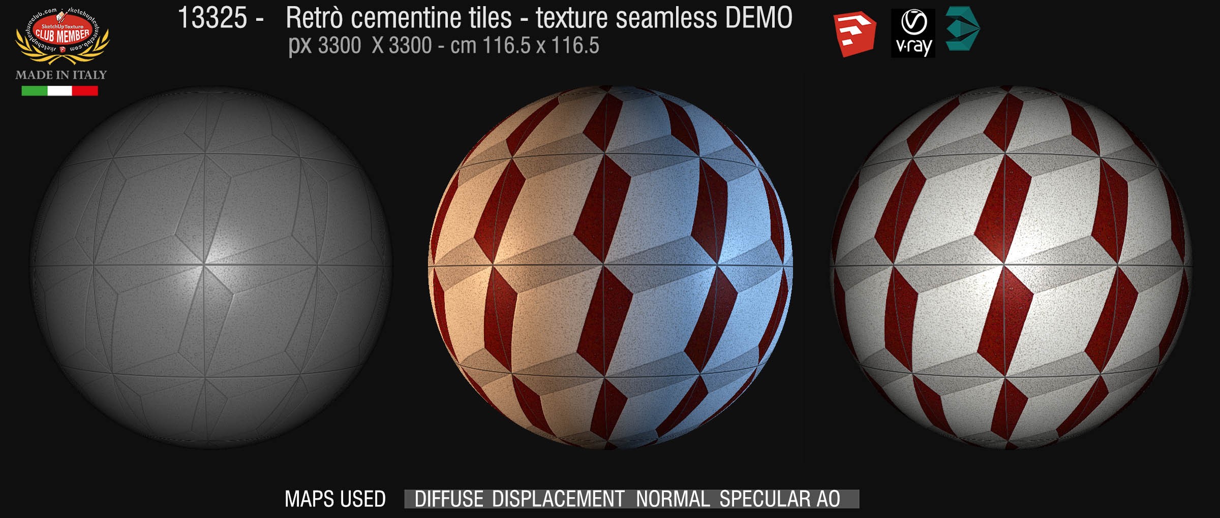 13325 Cement concrete tile texture seamless + maps DEMO