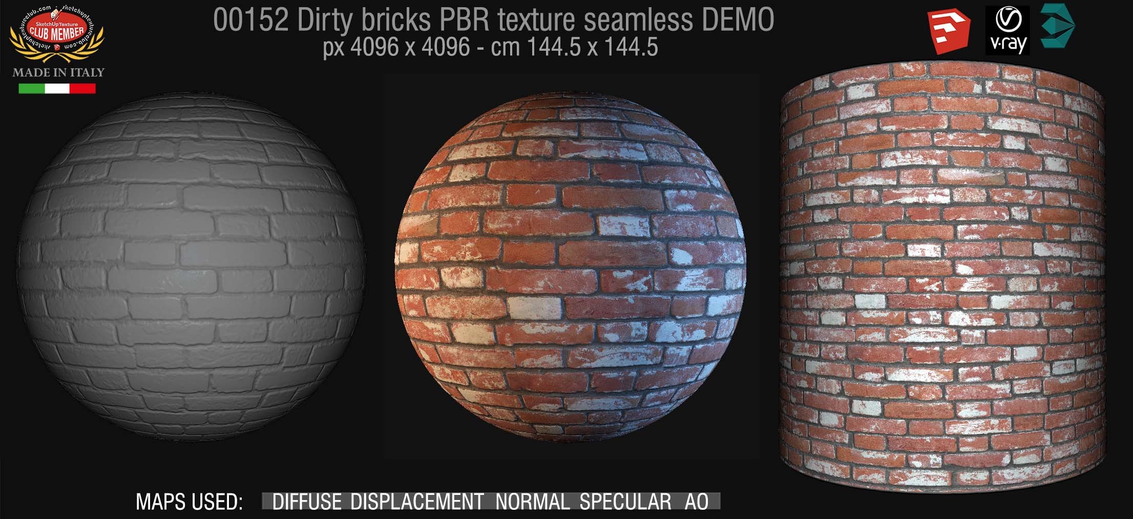 00152 Dirty bricks PBR texture seamless DEMO