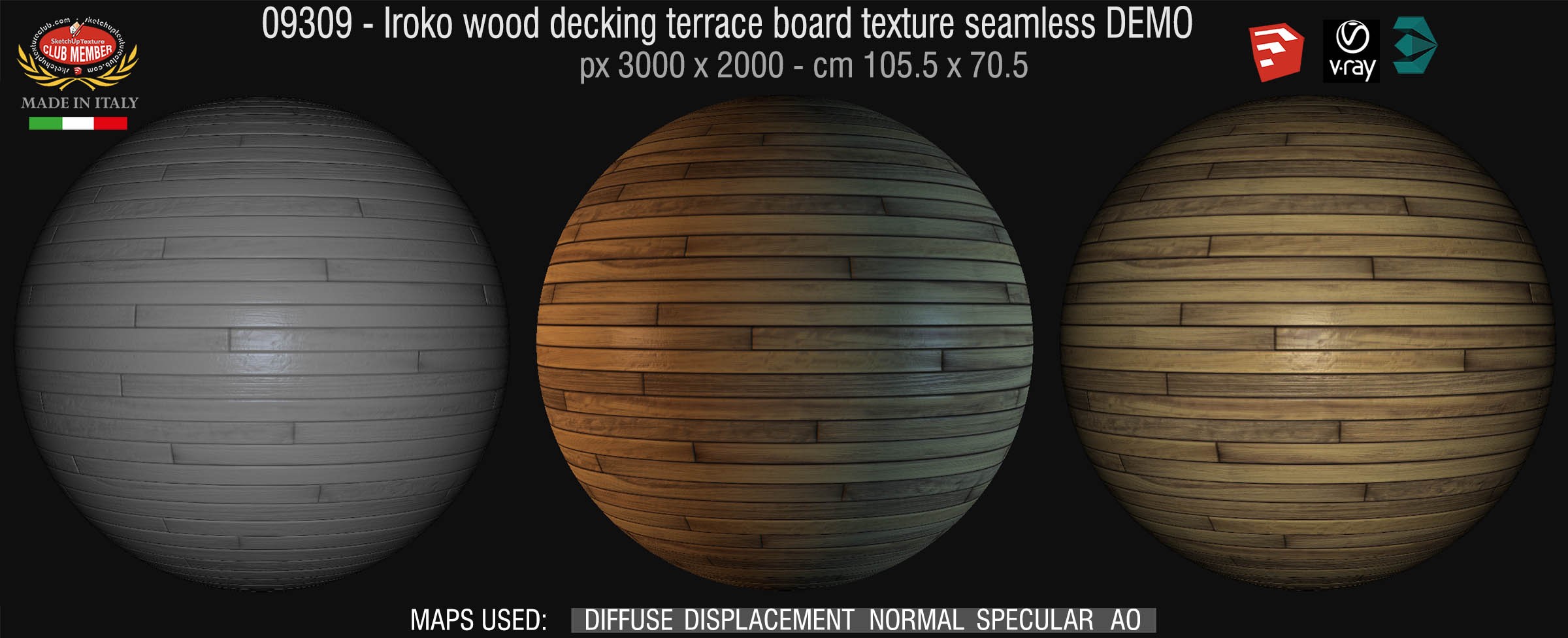 09309 HR Iroko wood decking terrace board texture seamless + maps DEMO