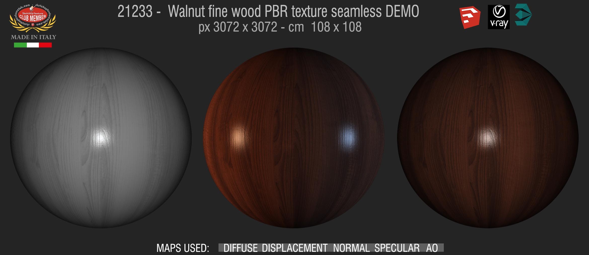 21223 Walnut fine wood PBR texture seamless DEMO