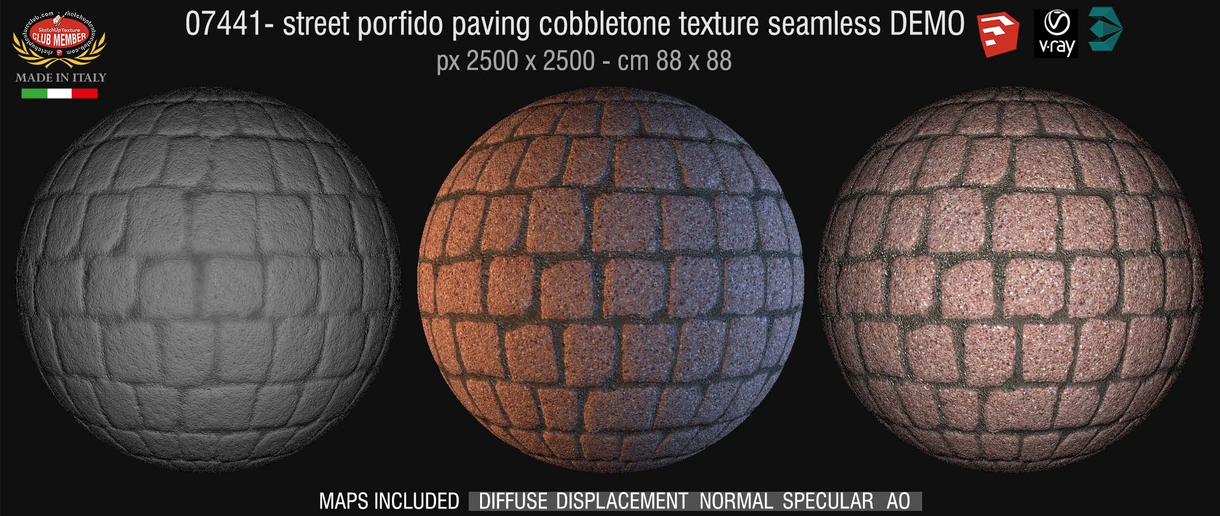 07441 HR Street porfido paving cobblestone texture + map DEMO