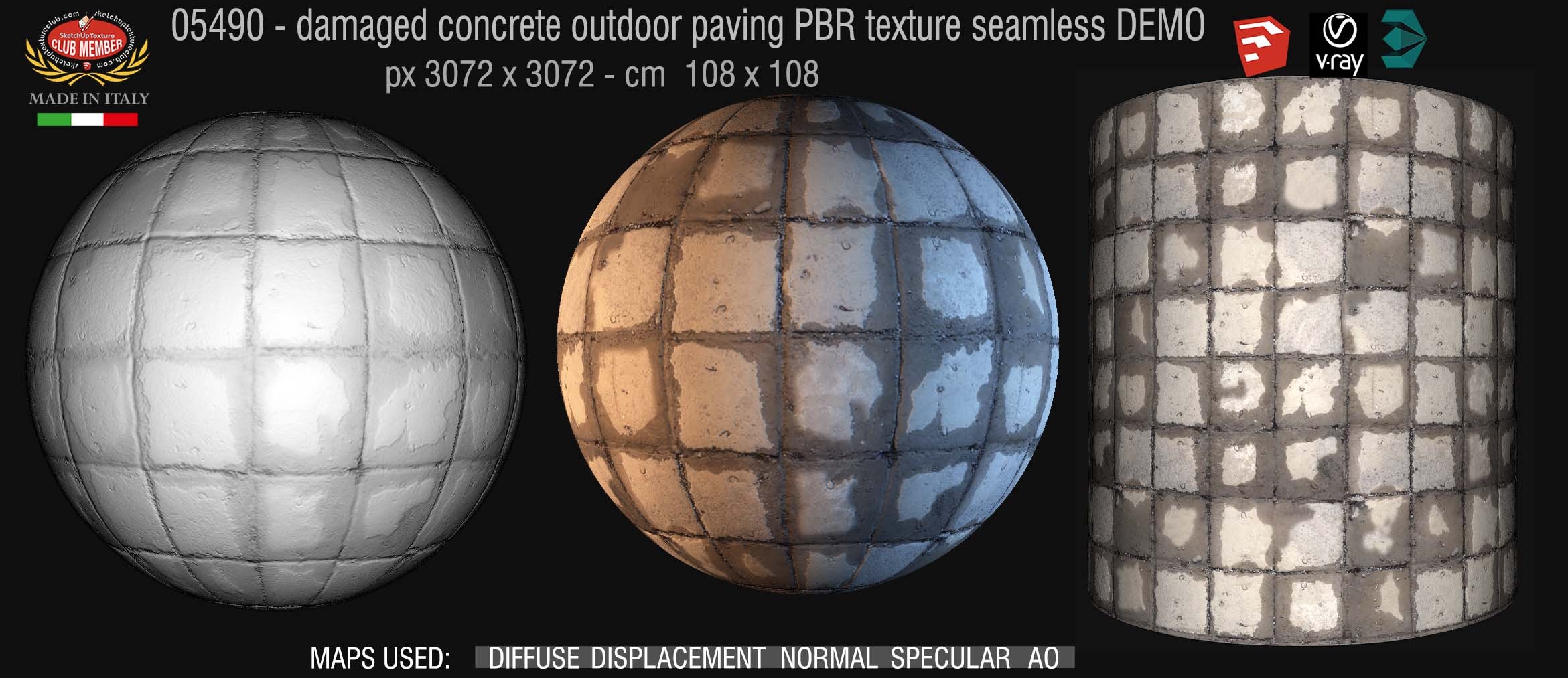 05490 Damaged concrete outdoor paving PBR texture seamless DEMO
