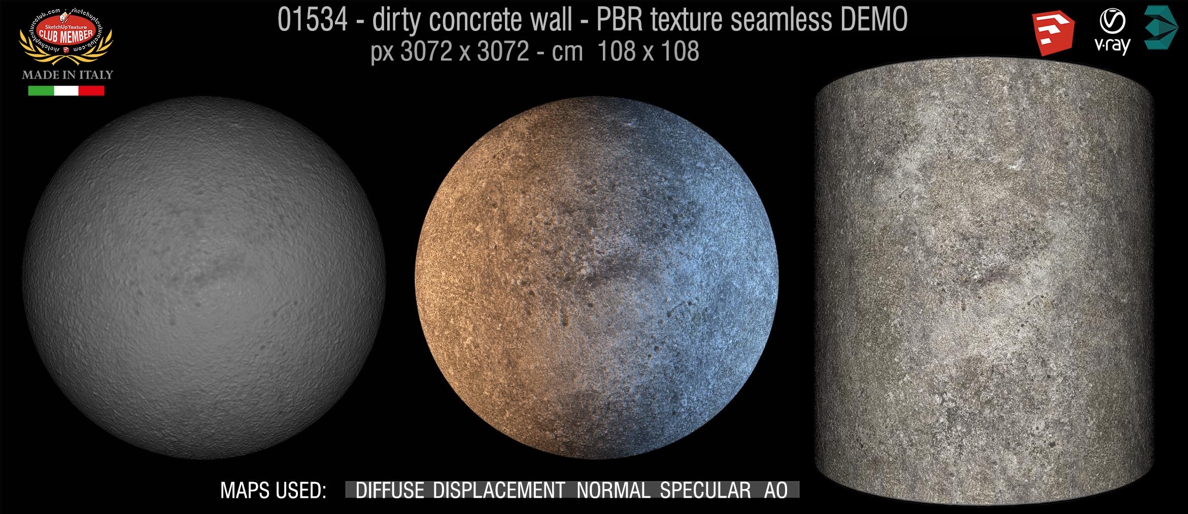 01534 Concrete bare dirty wall PBR texture seamless DEMO