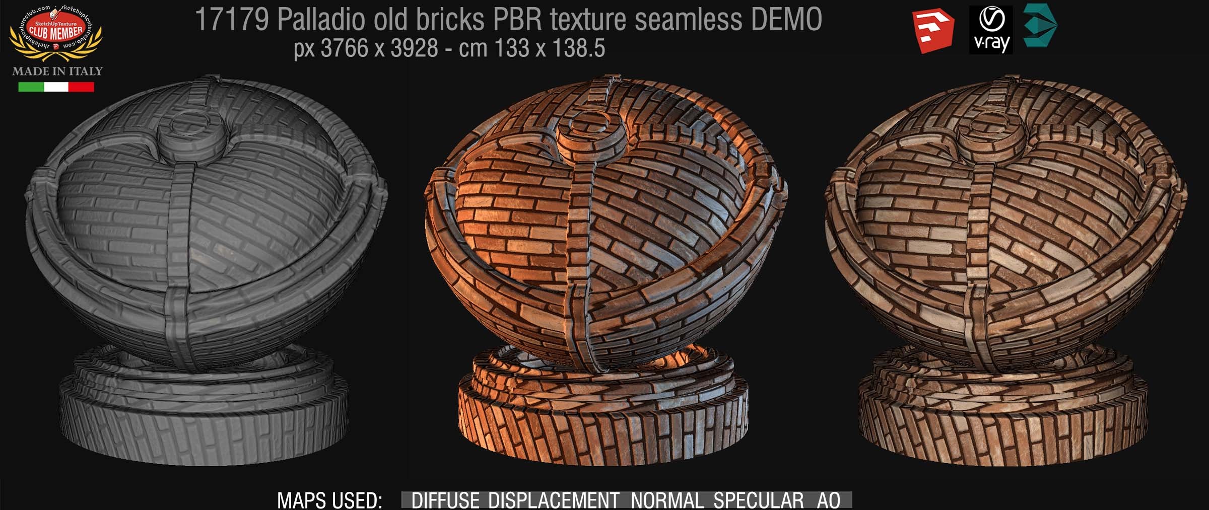 17179 Palladio old bricks PBR texture seamless DEMO