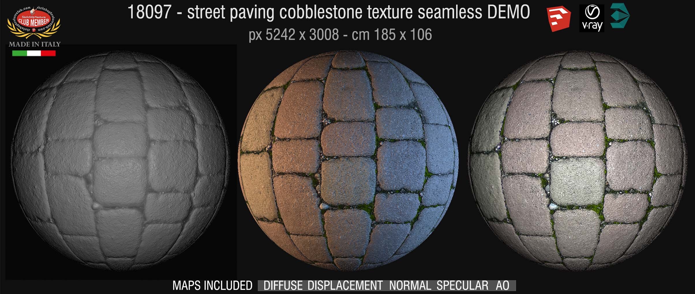 18097 HR Street paving cobblestone texture seamless + maps DEMO