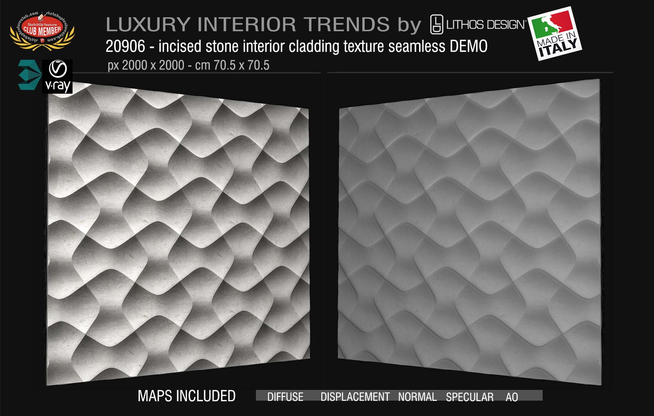 20906 Incised stone interior cladding texture + maps DEMO