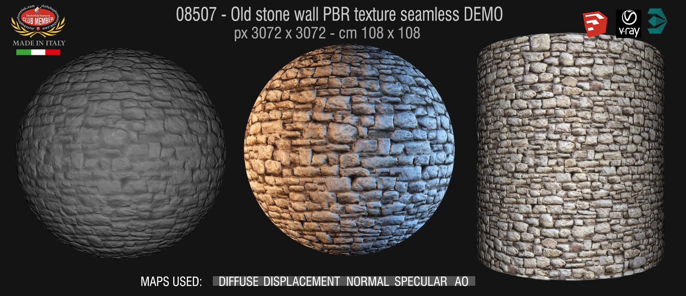 08507 Old stone wall PBR texture seamless DEMO
