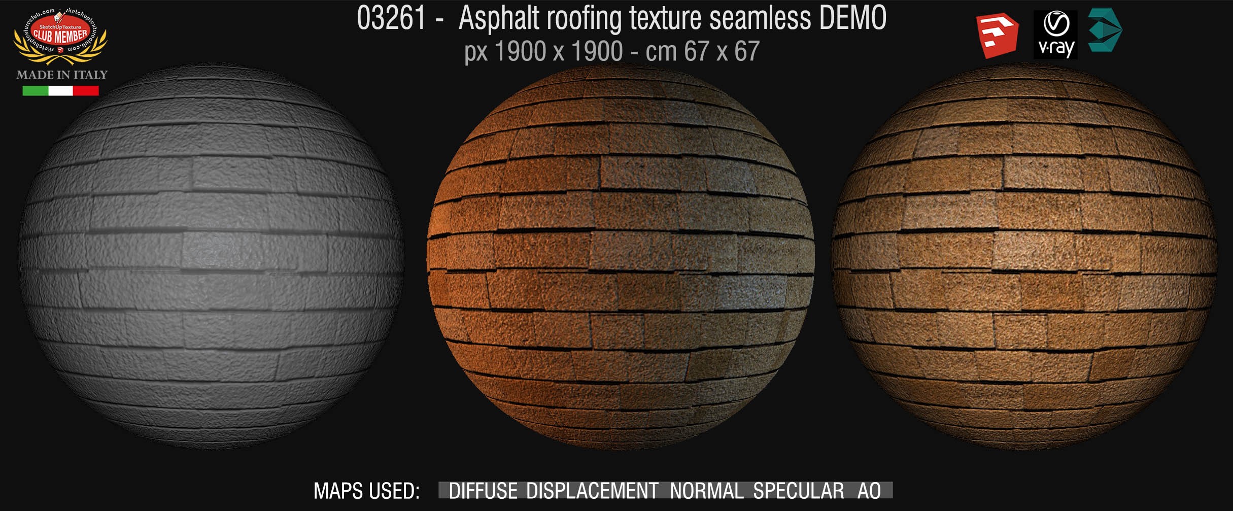 03261 Asphalt roofing texture seamless + maps DEMO
