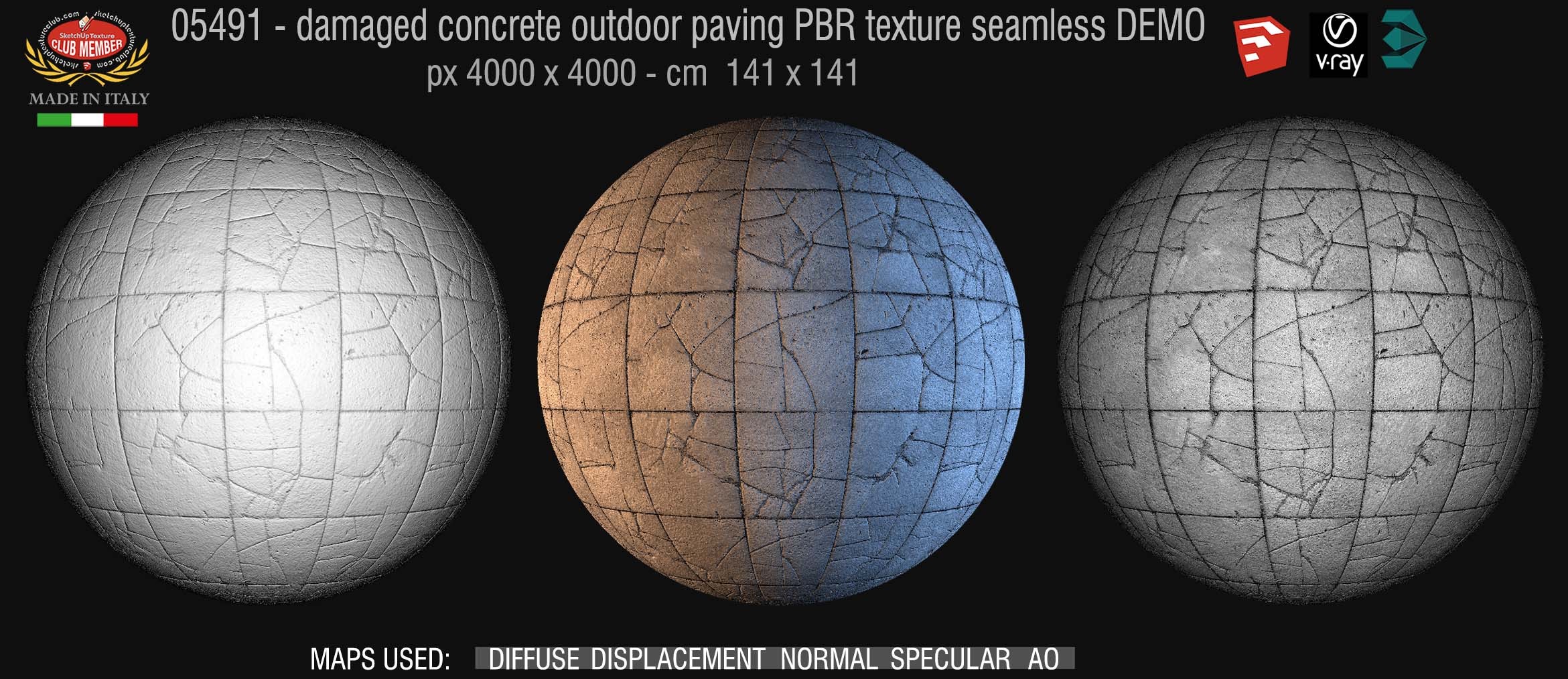 05491 Damaged concrete outdoor paving PBR texture seamless DEMO