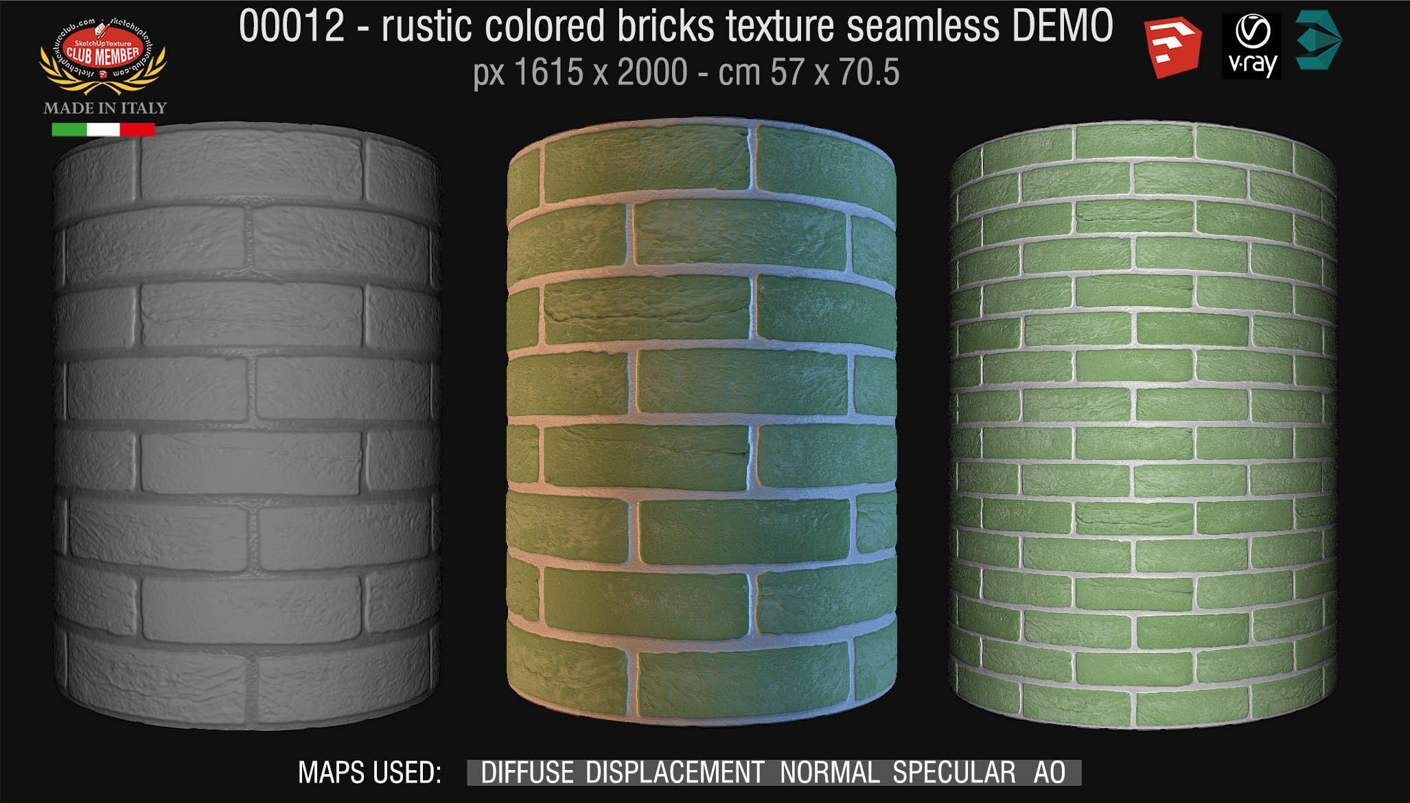 00012 colored rustic bricks texture seamless + maps DEMO