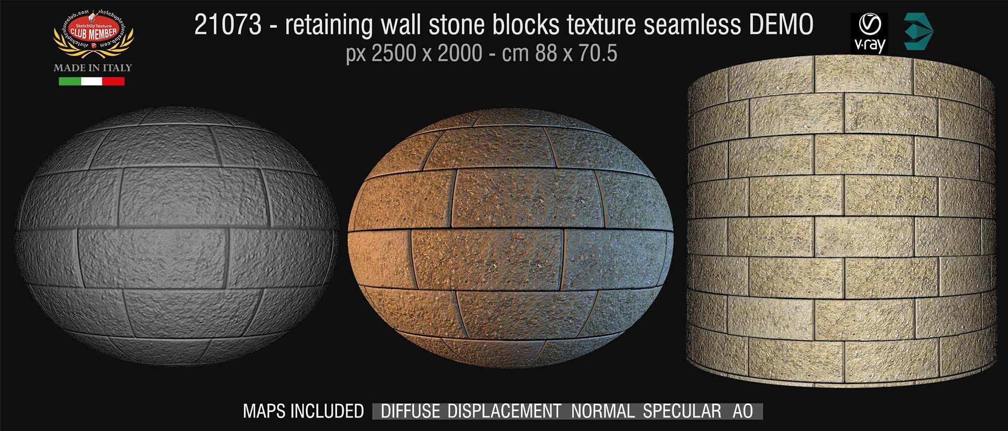 21073 HR Retaining wall stone blocks texture seamless + maps DEMO