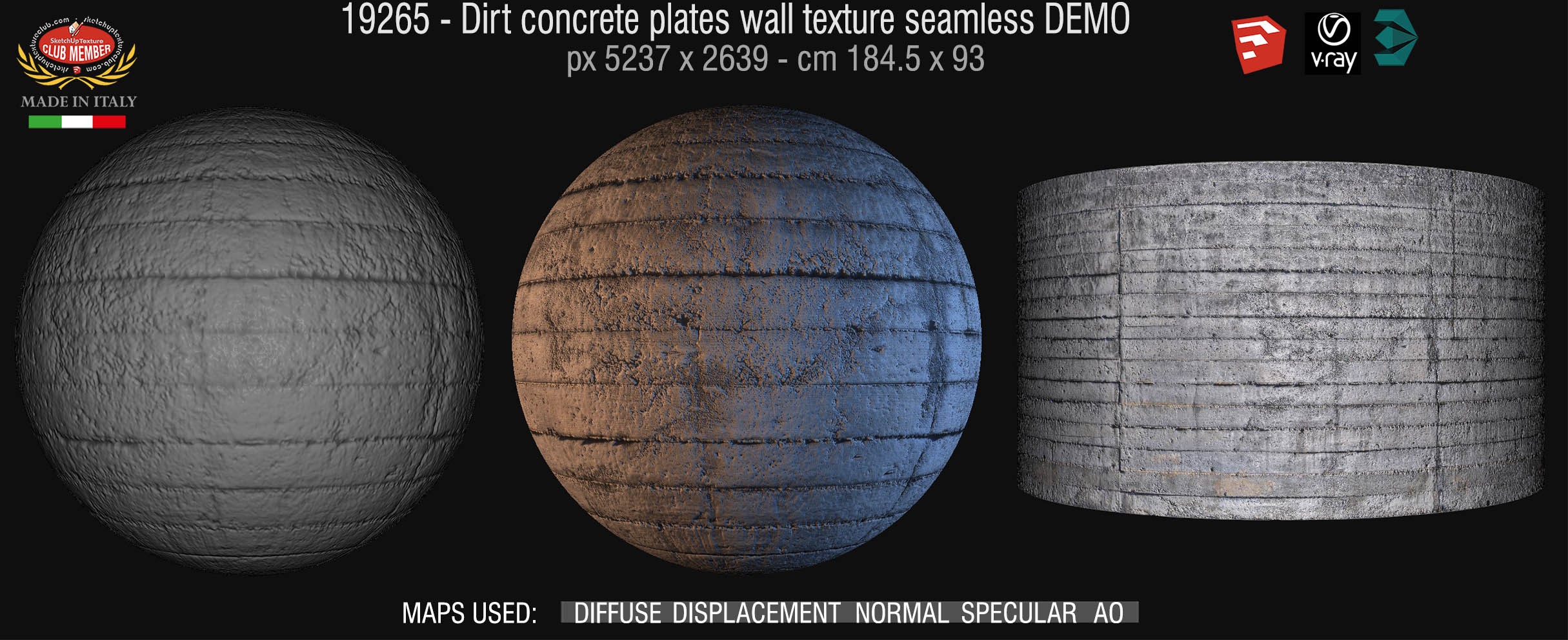 19265 - seamless dirty concrete plates wall texture seamless + maps DEMO