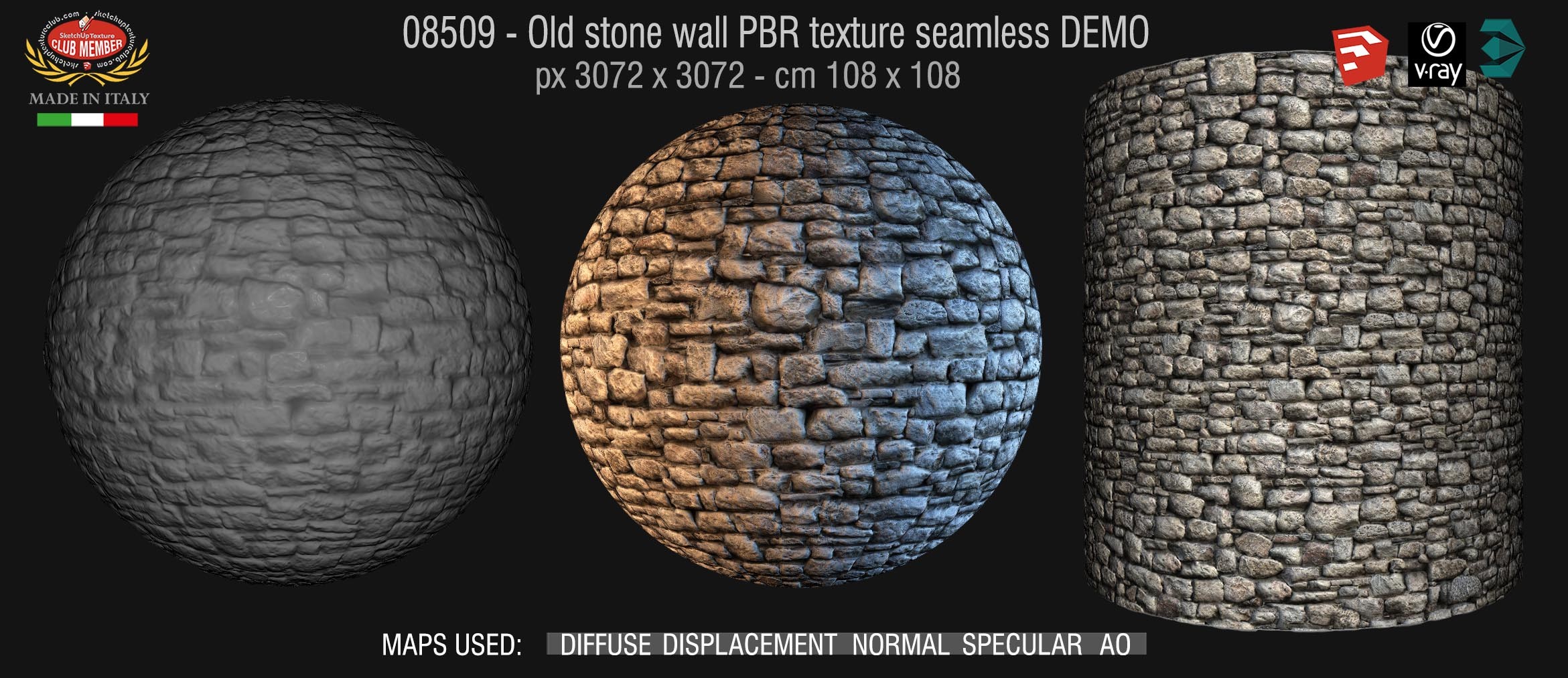 08509 Old stone wall PBR texture seamless DEMO
