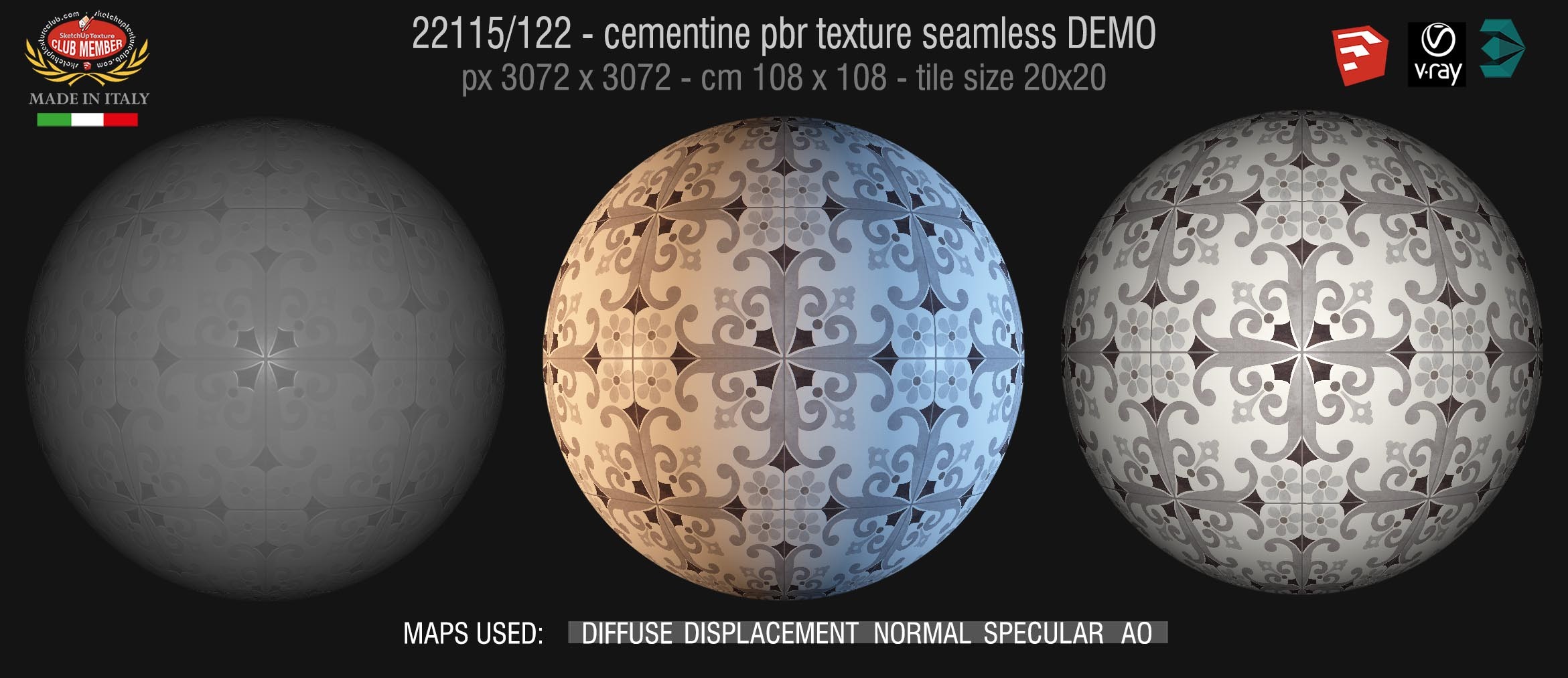 22115/122 cementine tiles Pbr seamless texture DEMO - porcelain stoneware concrete look PARIS collection