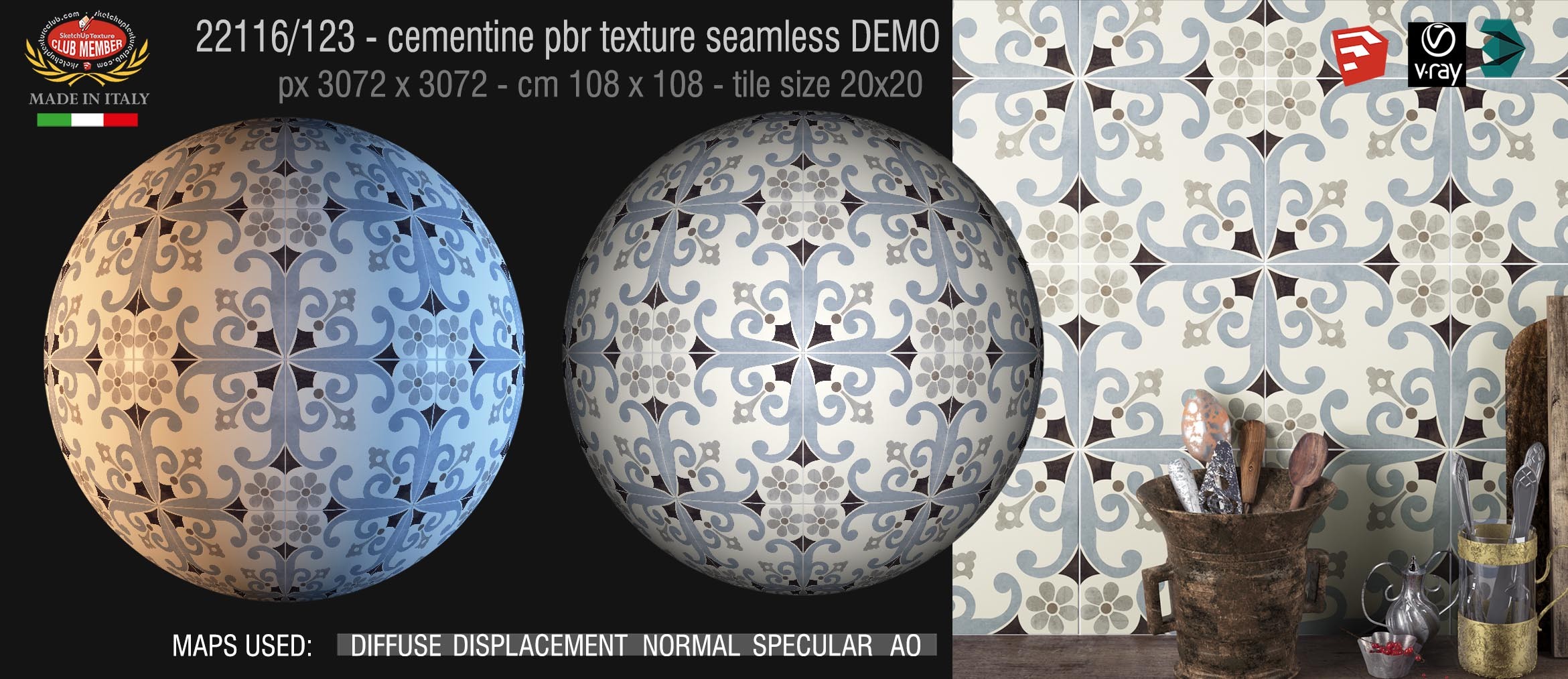 21116/123 cementine tiles Pbr seamless texture DEMO - porcelain stoneware concrete look PARIS collection