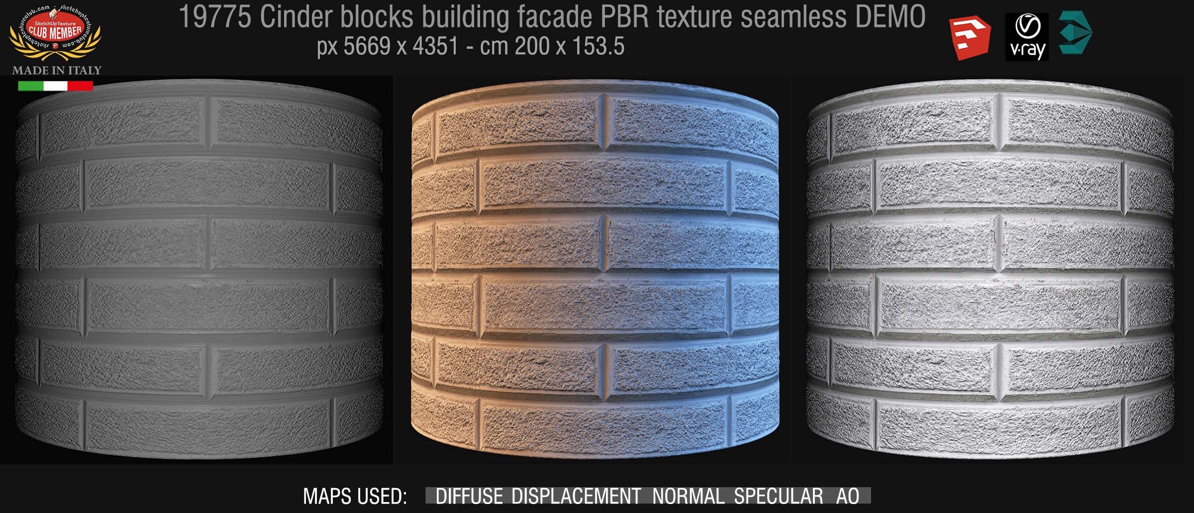19775 Cinder blocks building facade PBR texture seamless DEMO