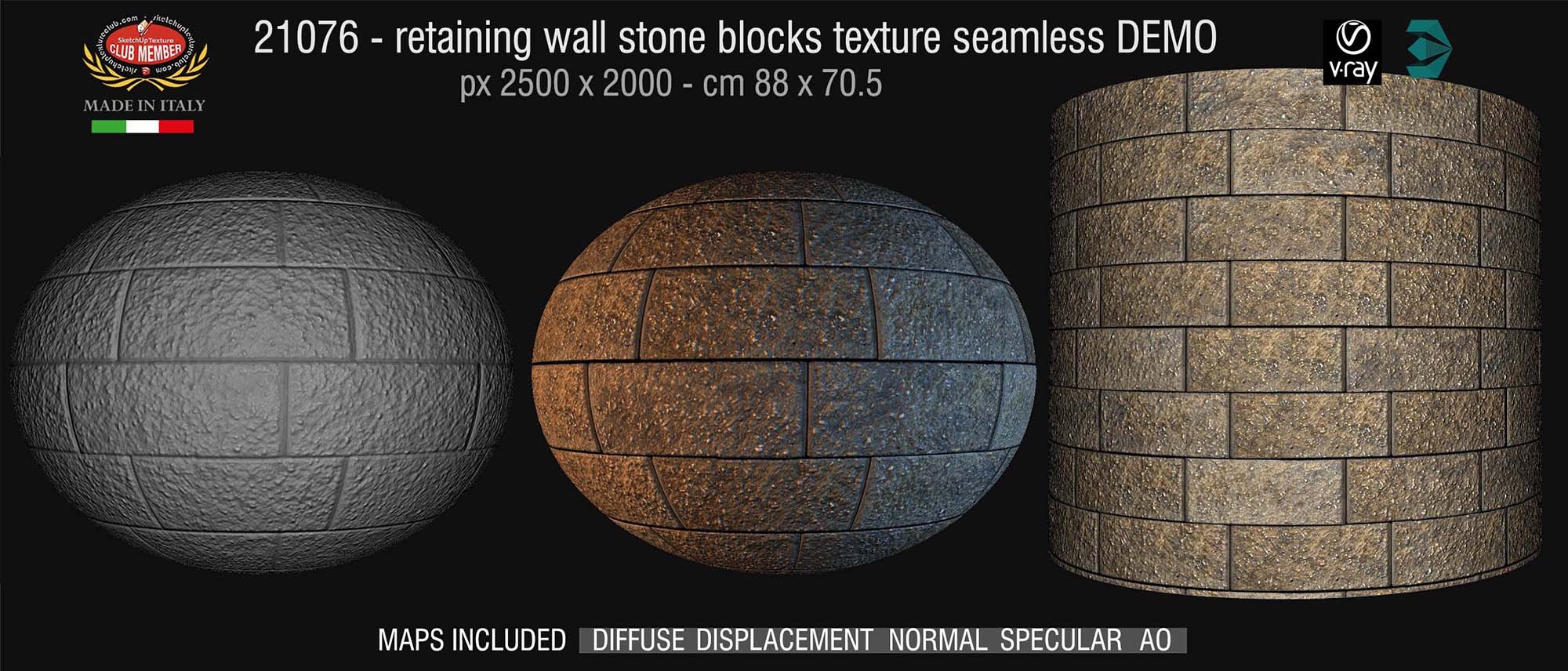 21076 HR Retaining wall stone blocks texture seamless + maps DEMO