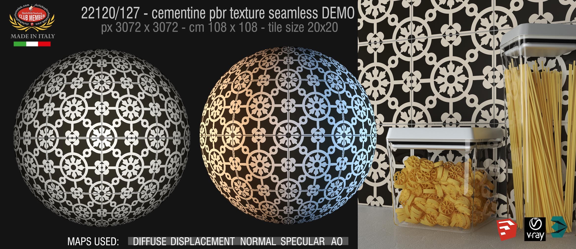 22120/127 cementine tiles Pbr seamless texture DEMO - porcelain stoneware concrete look PARIS collection
