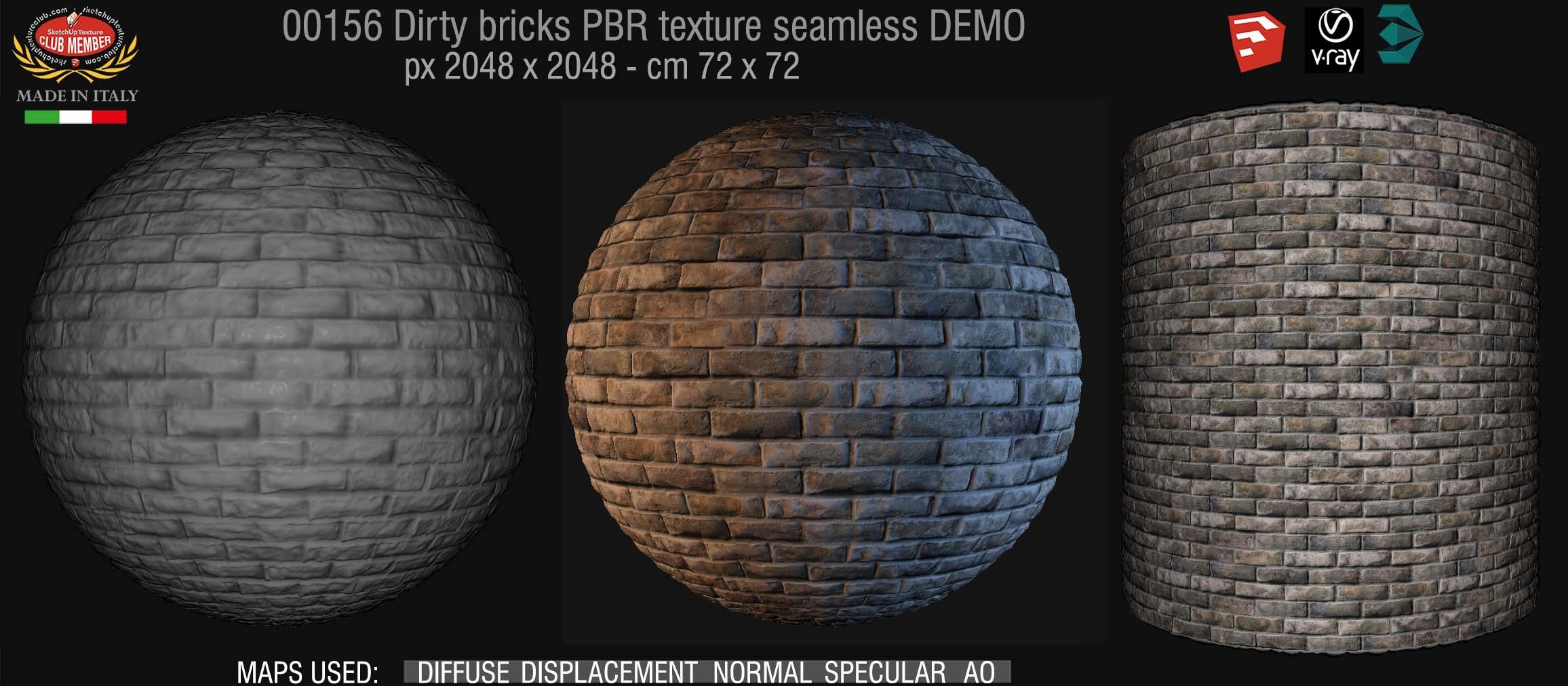 00156 Dirty bricks PBR texture seamless DEMO