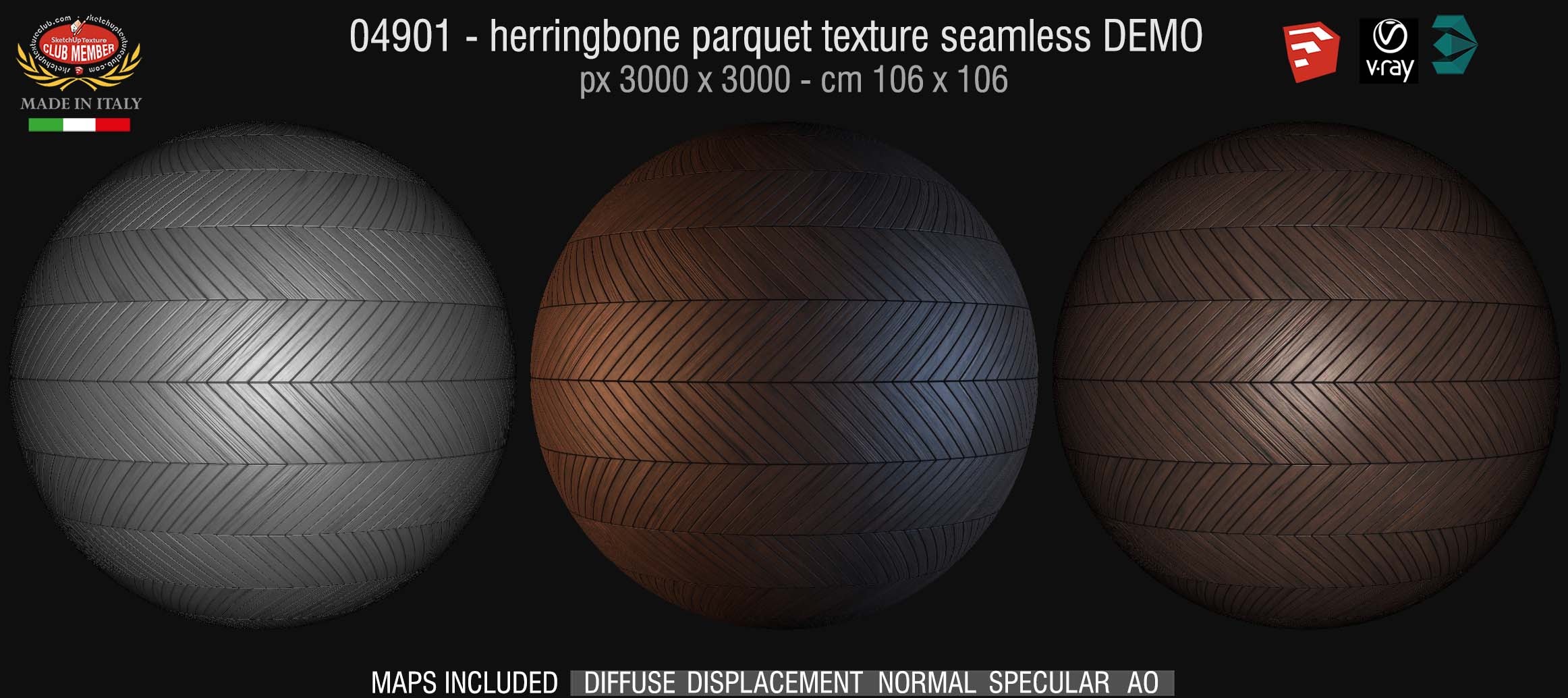 04901 HR Herringbone parquet texture seamless + maps DEMO