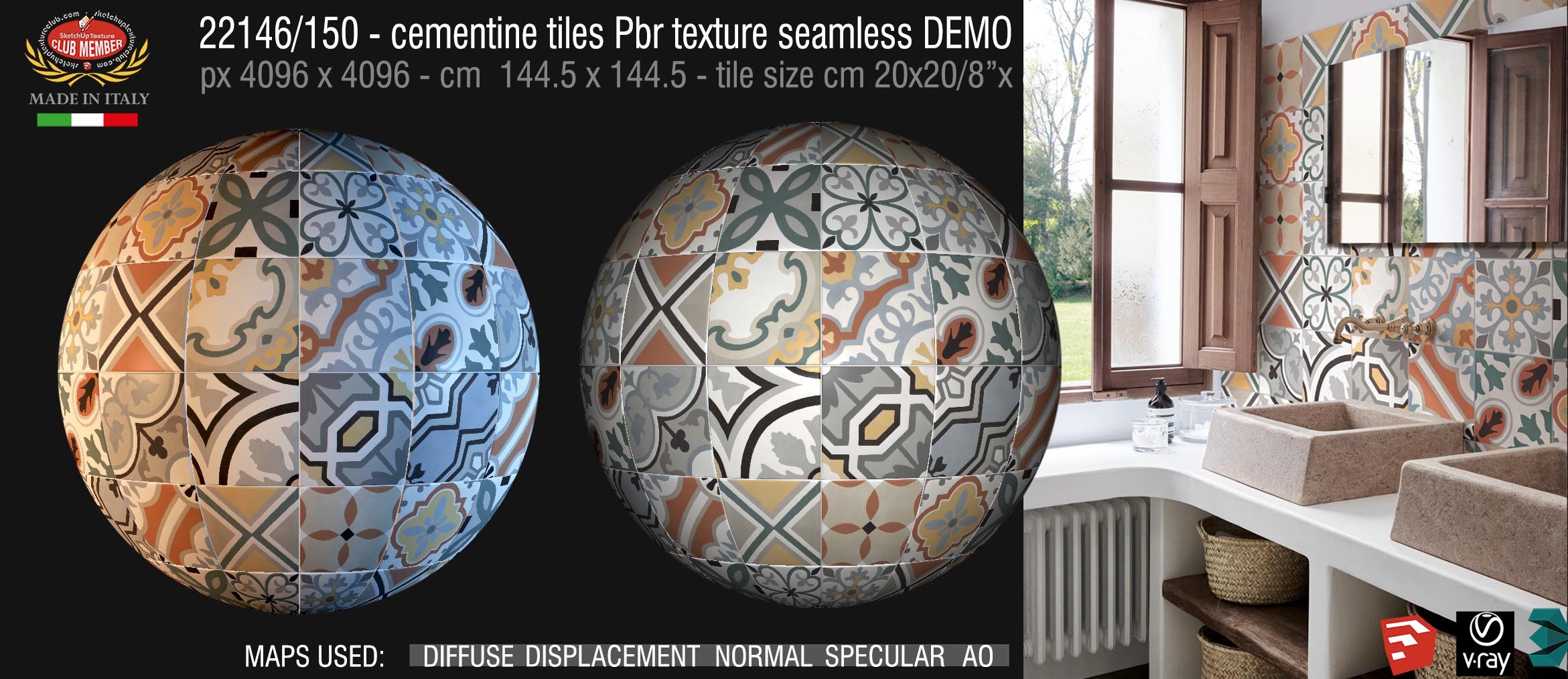 22146/150 cementine tiles Pbr texture seamless DEMO - D_Segni Colore - Concrete Look by Marazzi