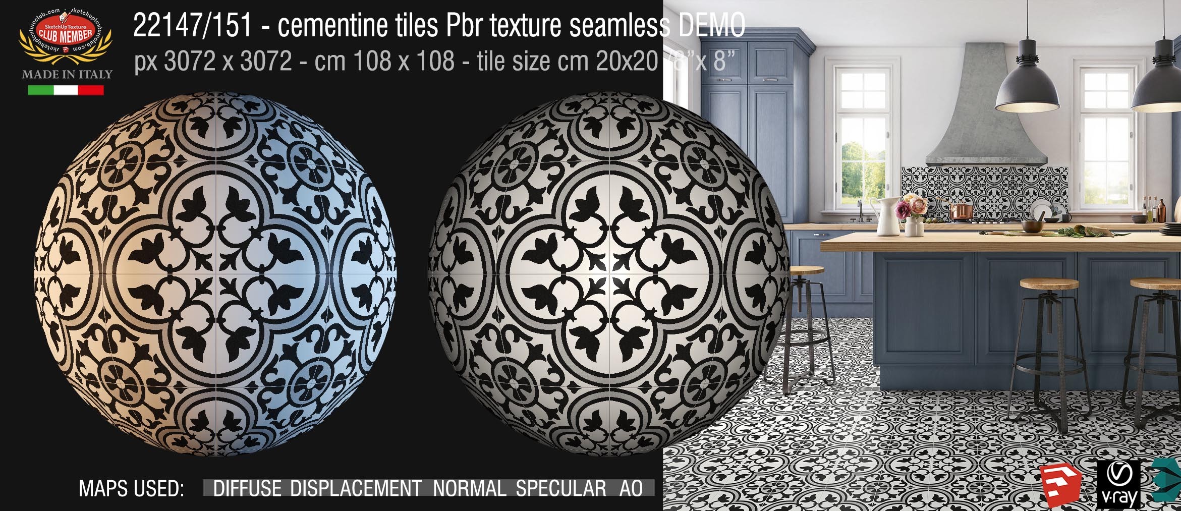 22147/151 Cementine tiles Pbr texture seamless DEMO - porcelain stoneware concrete look