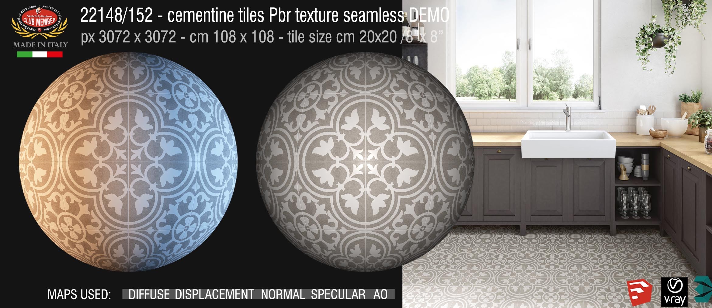 22148/152 Cementine tiles Pbr texture seamless DEMO - porcelain stoneware concrete look