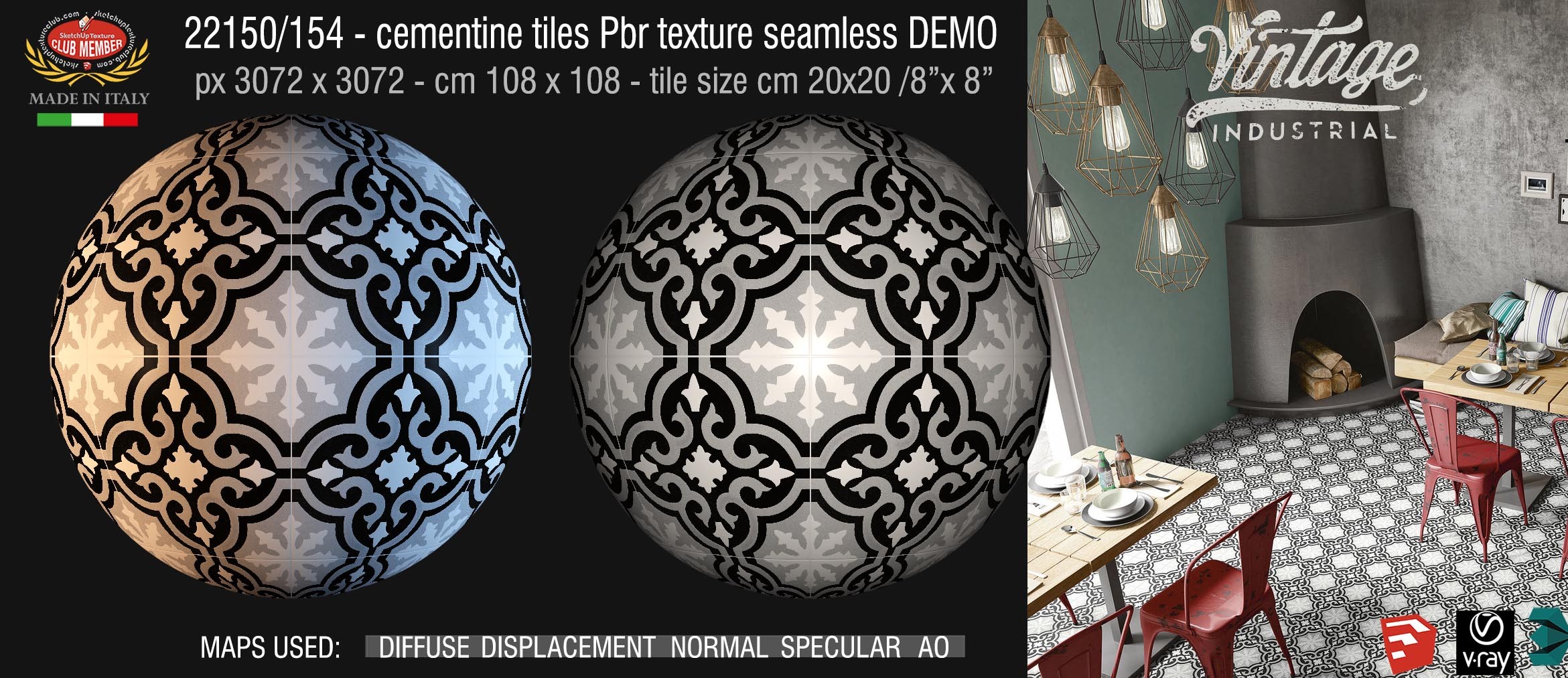 22150/154 Cementine tiles Pbr texture seamless DEMO - porcelain stoneware concrete look
