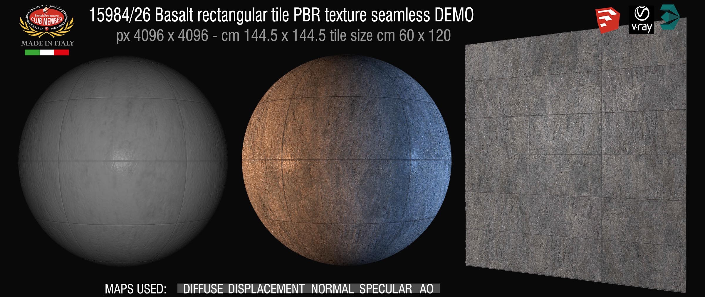 15984_26 Basalt rectangular tile PBR texture seamless DEMO