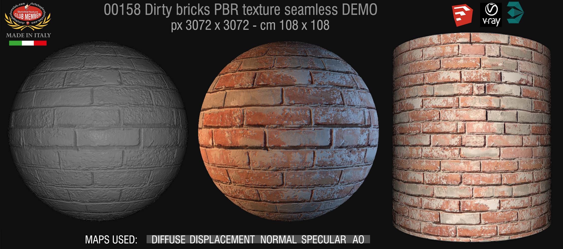 00158 Dirty bricks PBR texture seamless DEMO
