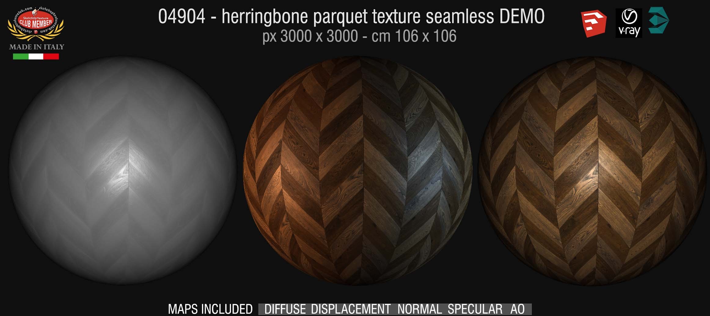 04904 HR Herringbone parquet texture seamless + maps DEMO