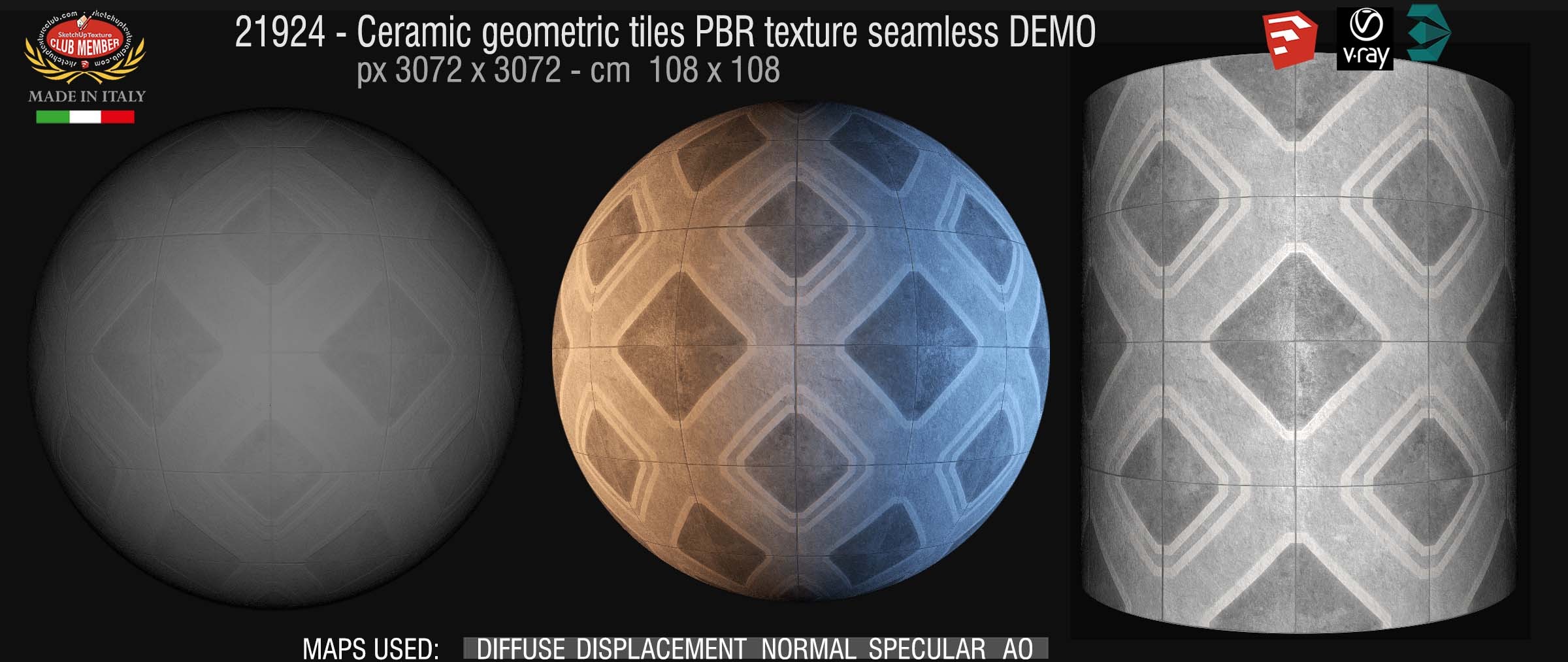 21924 Ceramic geometric tiles concrete effect PBR texture seamless DEMO