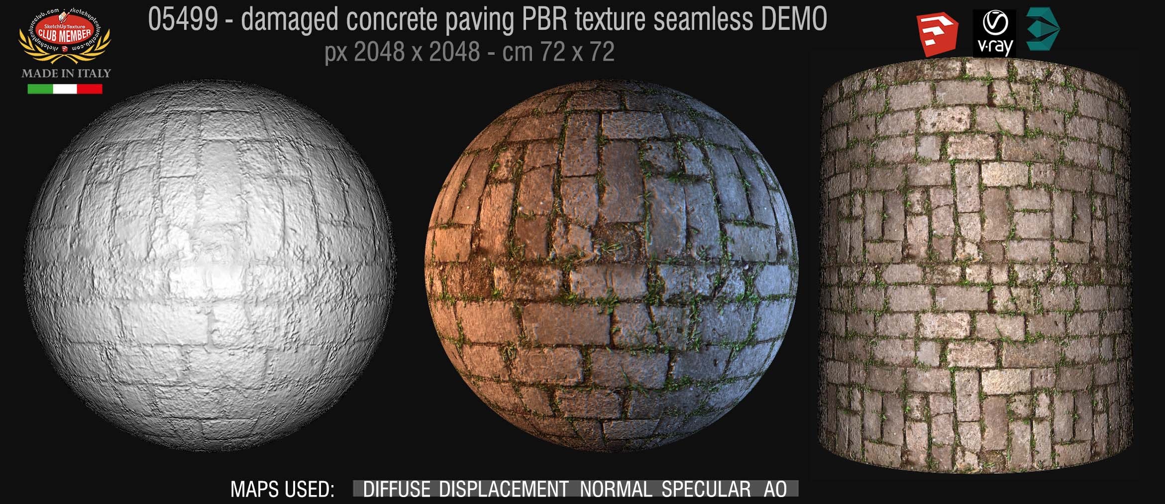 05499 Damaged concrete tactile paving PBR texture seamless DEMO