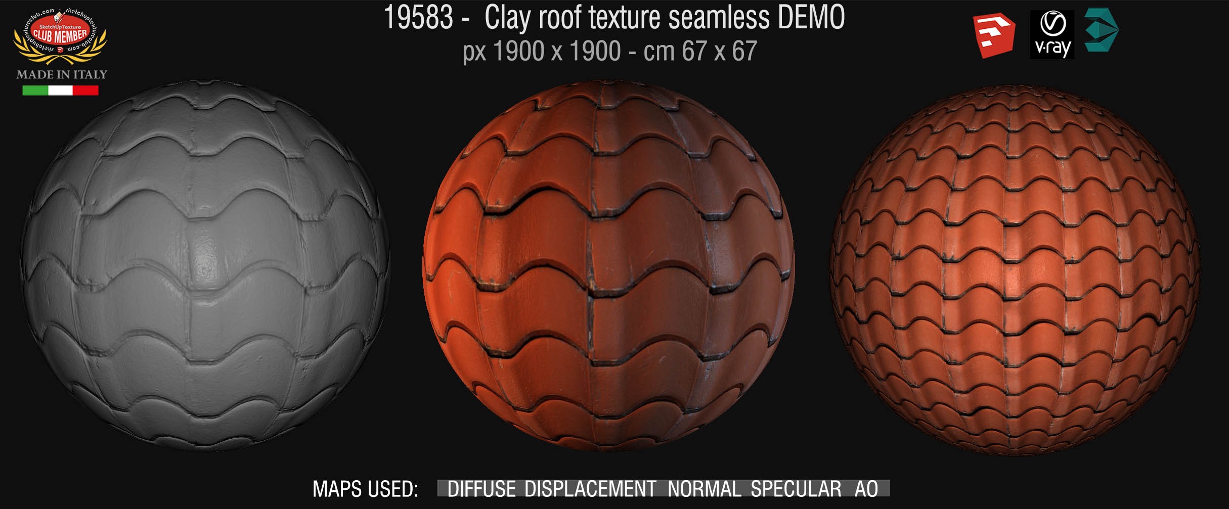 19583 Clay roof texture seamless + maps DEMO