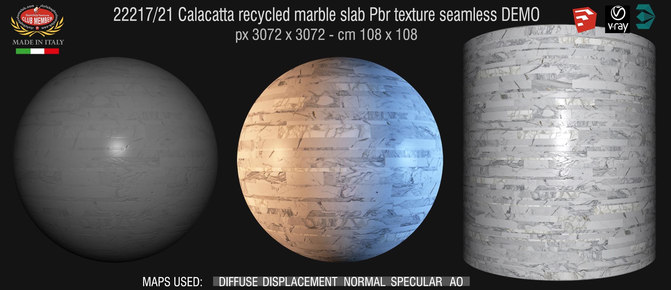 22217_21 Calacatta recycled marble slab Pbr texture seamless DEMO - Materials within an eco-sustainable cycle: the left over pieces deriving from the processing of marble and natural stone , are recycled and assembled in slabs