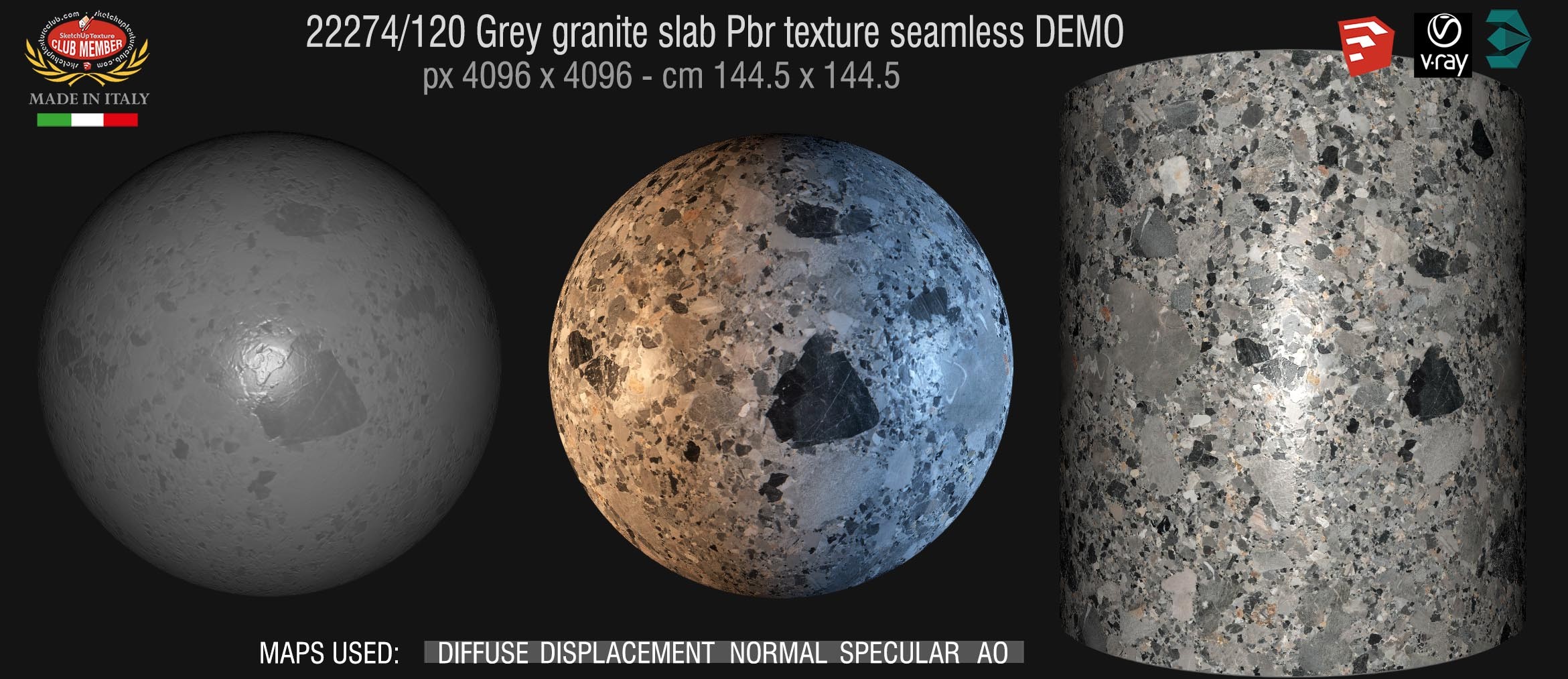 22274_120 Grey granite slab Pbr texture seamless DEMO
