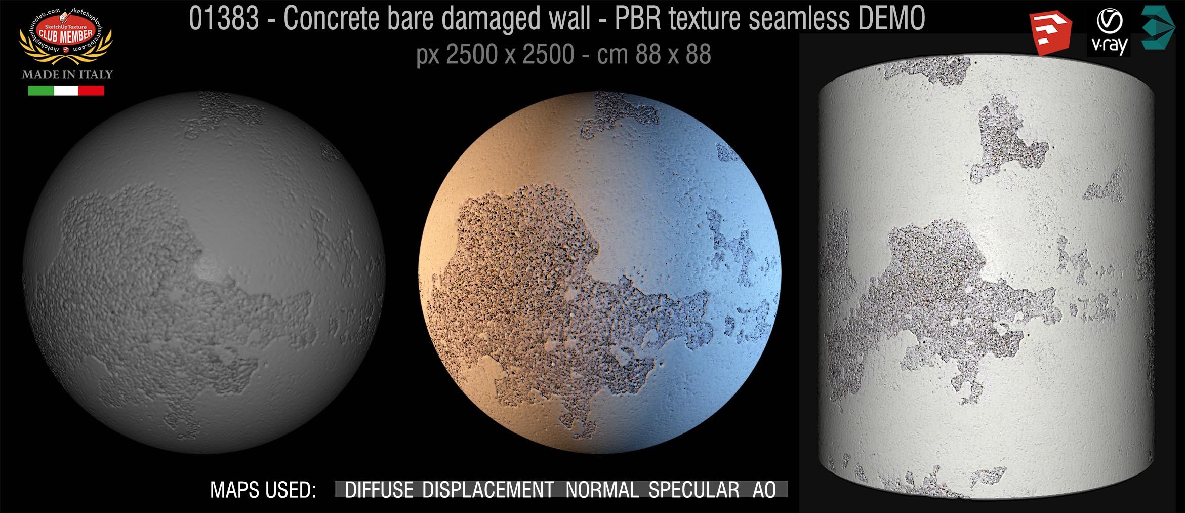 01383 Concrete bare damaged wall PBR texture seamless DEMO