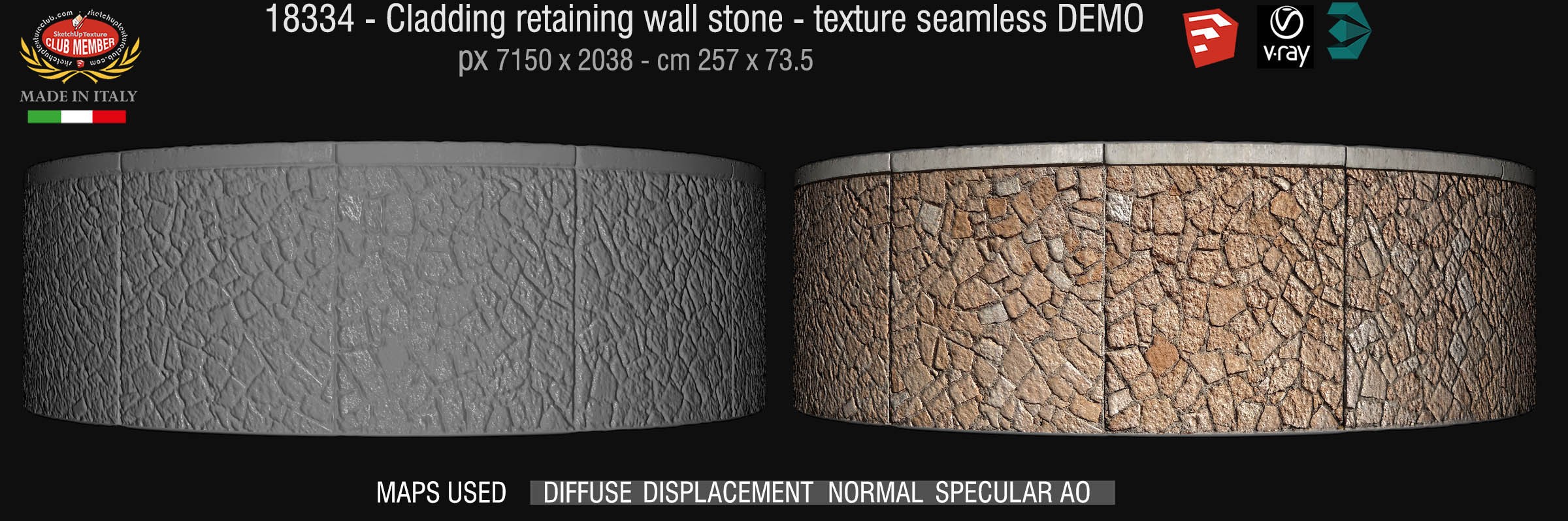 18354 -cladding retaining wall stone texture seamless + maps DEMO