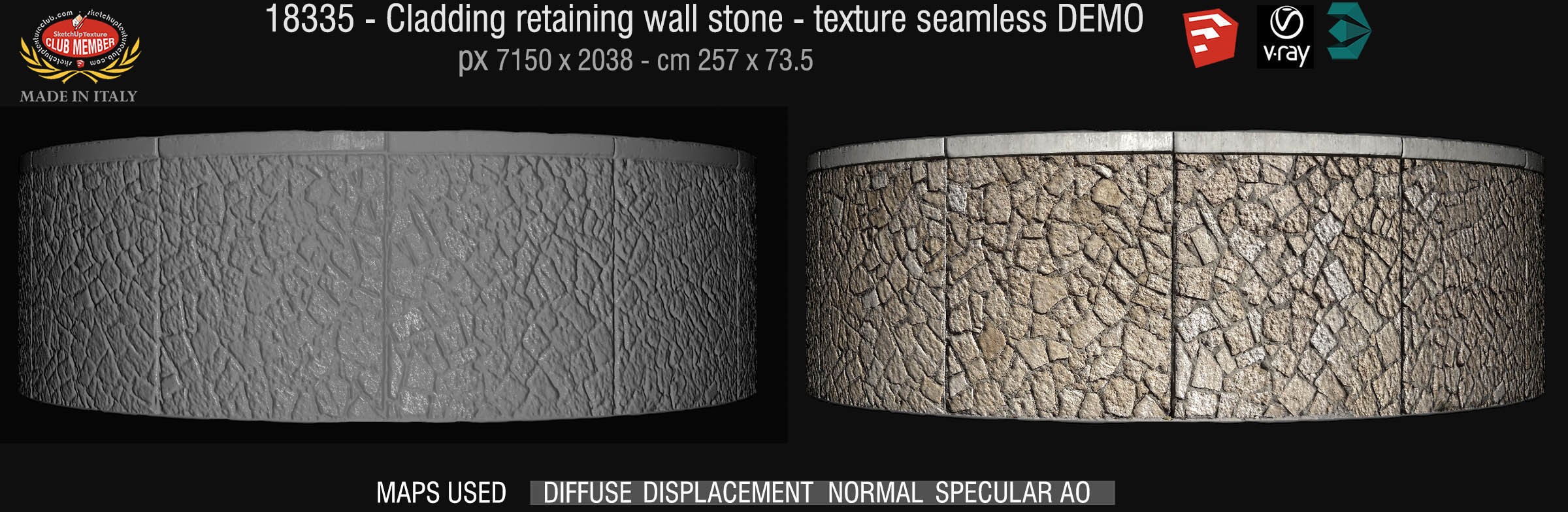 18355 cladding retaining wall stone texture seamless + maps DEMO