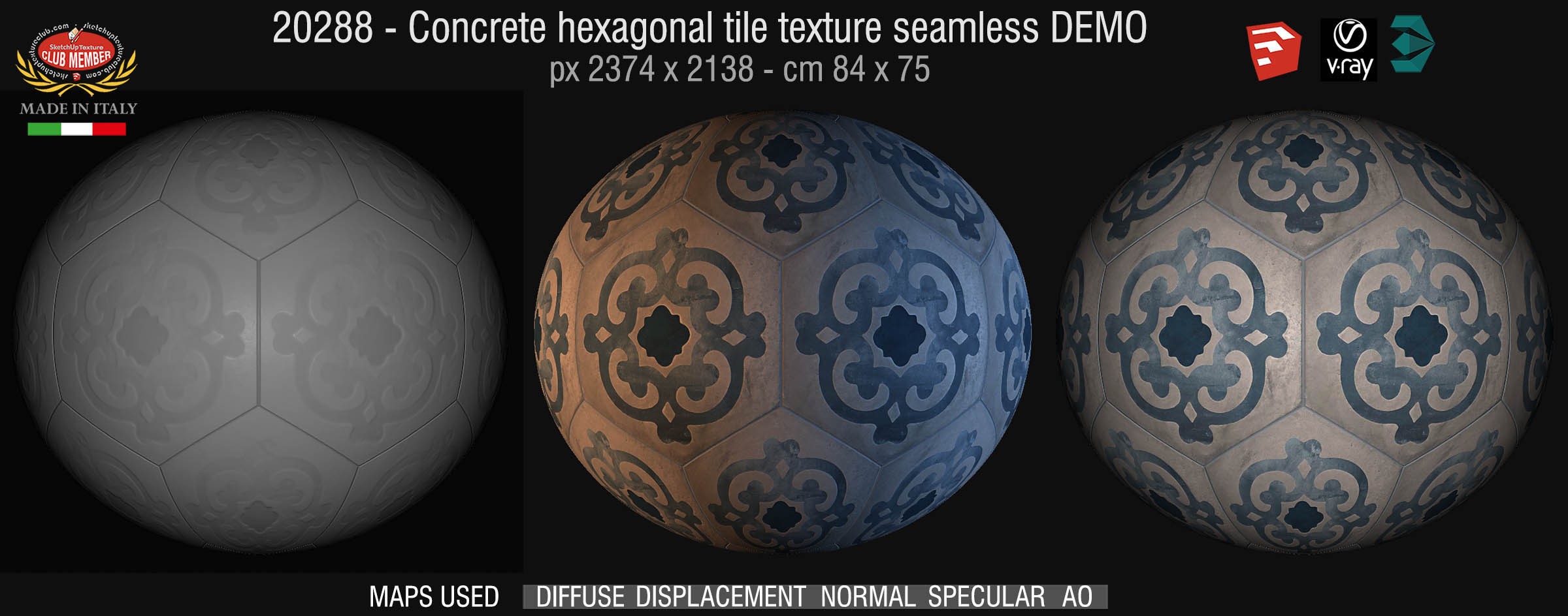 20288 Concrete hexagonal tile texture seamless + maps DEMO