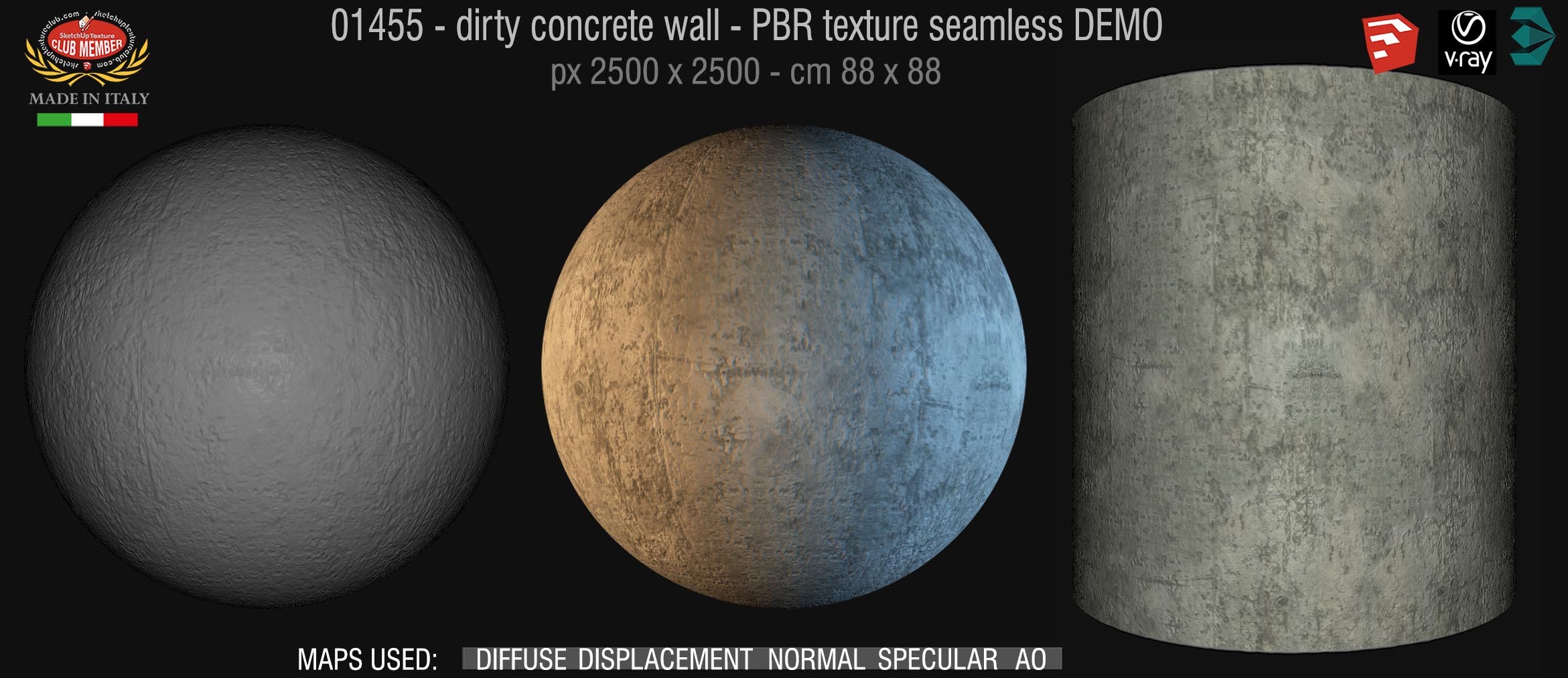 01455 Concrete bare dirty wall PBR texture seamless DEMO