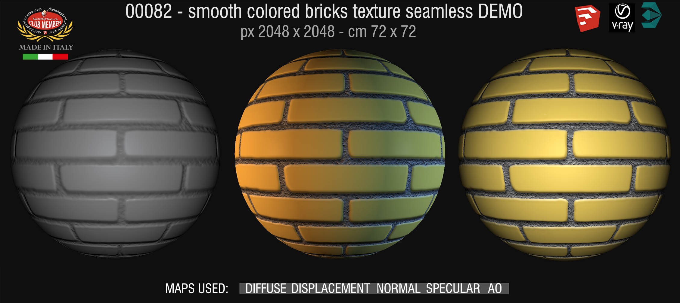 00082 smooth colored bricks texture seamless + maps DEMO